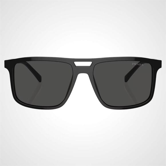 New PRADA Sunglasses Black Aviator Square Silver Metal Logo 58mm - Picture 2 of 6